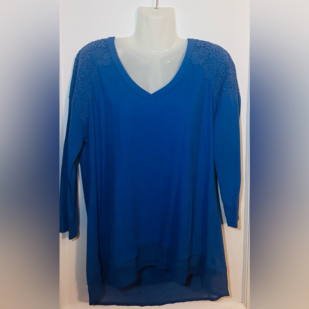Blue Crochet Shoulder Sweater